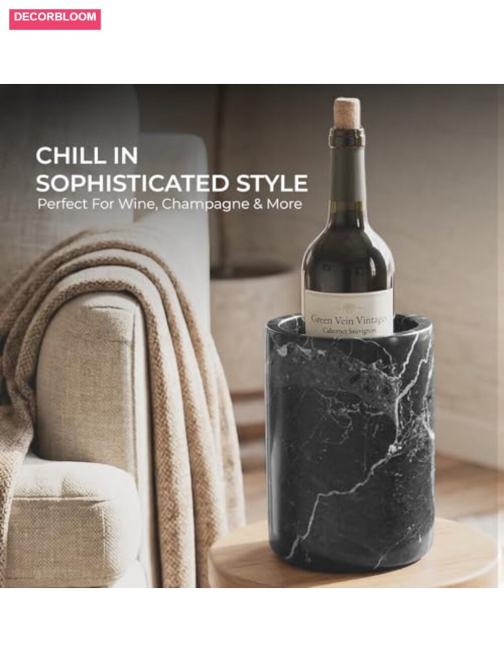 Handmade Marble Wine Chiller Beverage Cooler Utensil Holder Bar Decor - Picture 5 of 6